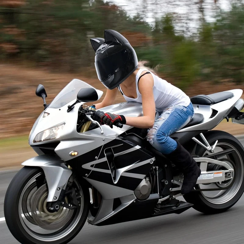Motorradhelm, Integralhelm, Katzenohren, abnehmbar, DOT-Zertifizierung, Sicherheitshelm für Damen und Herren, atmungsaktiv, Geschenk für Freundin