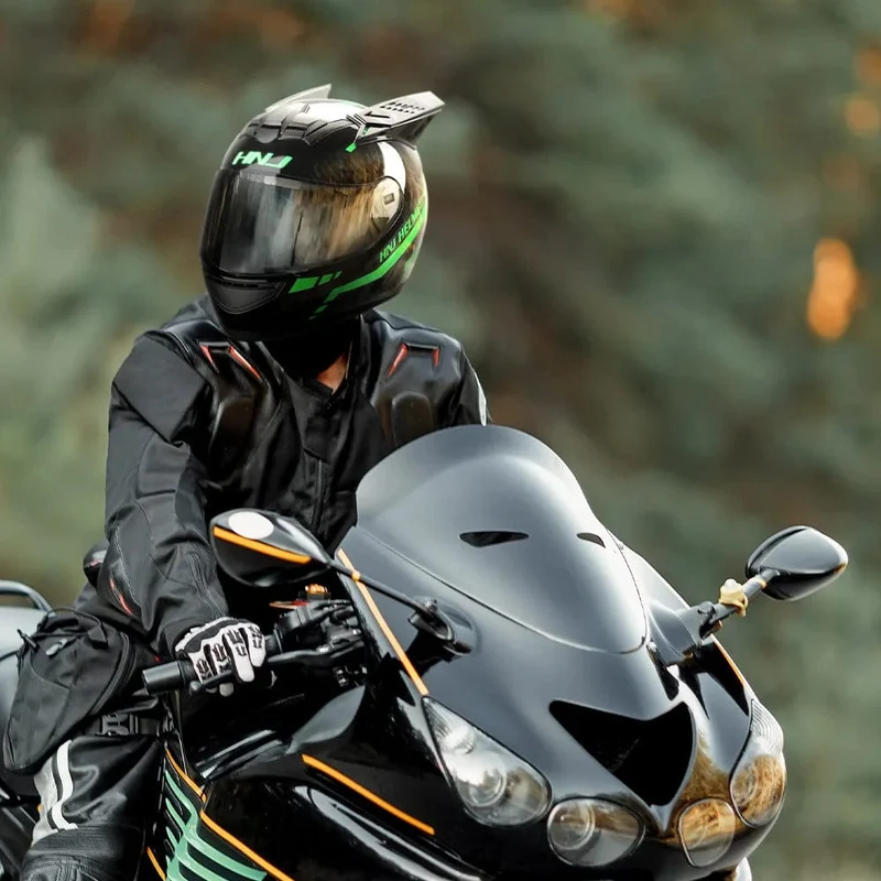 Motorradhelm, Integralhelm, Katzenohren, abnehmbar, DOT-Zertifizierung, Sicherheitshelm für Damen und Herren, atmungsaktiv, Geschenk für Freundin