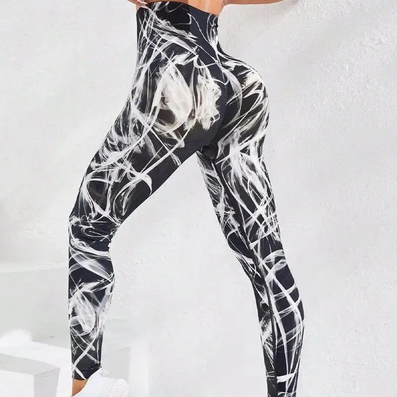 Tie Dye Nahtlose Leggings Damen für Fitnessstudio Yoga Hosen Push Up Workout Sport Leggings Hohe Taille Strumpfhosen Damen Fitness Kleidung
