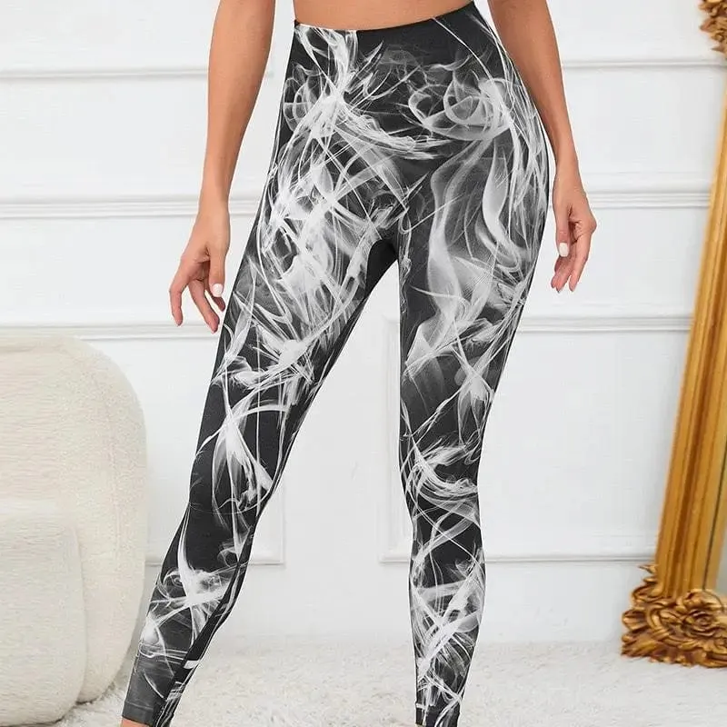 Tie Dye Nahtlose Leggings Damen für Fitnessstudio Yoga Hosen Push Up Workout Sport Leggings Hohe Taille Strumpfhosen Damen Fitness Kleidung