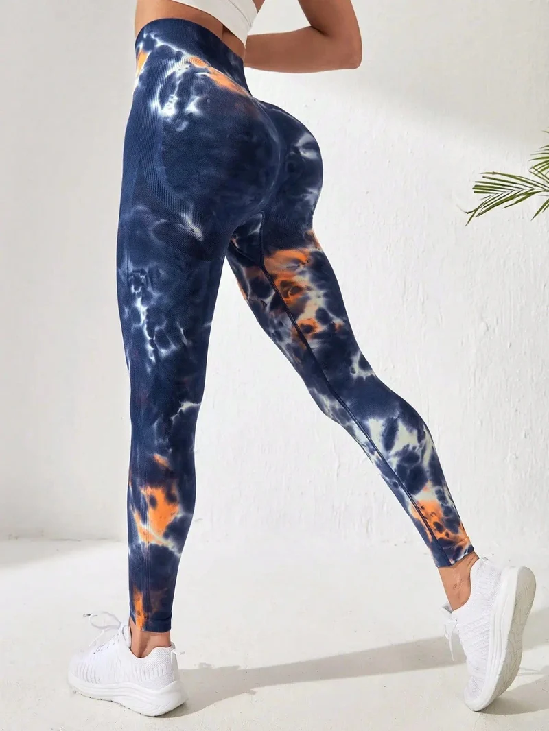 Tie Dye Nahtlose Leggings Damen für Fitnessstudio Yoga Hosen Push Up Workout Sport Leggings Hohe Taille Strumpfhosen Damen Fitness Kleidung