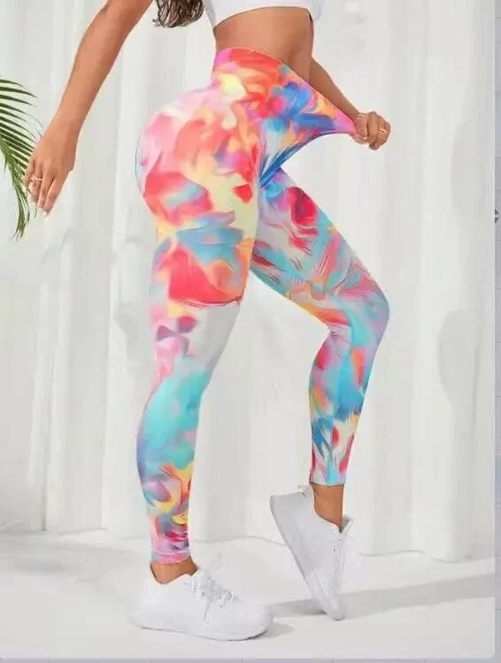 Tie Dye Nahtlose Leggings Damen für Fitnessstudio Yoga Hosen Push Up Workout Sport Leggings Hohe Taille Strumpfhosen Damen Fitness Kleidung