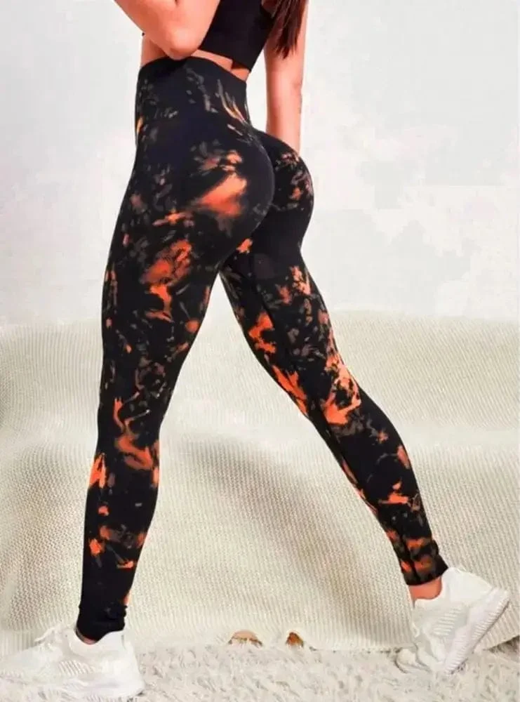 Tie Dye Nahtlose Leggings Damen für Fitnessstudio Yoga Hosen Push Up Workout Sport Leggings Hohe Taille Strumpfhosen Damen Fitness Kleidung