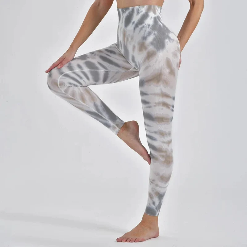 Tie Dye Nahtlose Leggings Damen für Fitnessstudio Yoga Hosen Push Up Workout Sport Leggings Hohe Taille Strumpfhosen Damen Fitness Kleidung