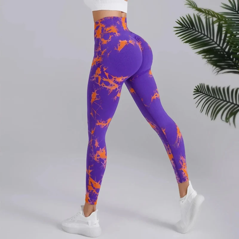 Tie Dye Nahtlose Leggings Damen für Fitnessstudio Yoga Hosen Push Up Workout Sport Leggings Hohe Taille Strumpfhosen Damen Fitness Kleidung