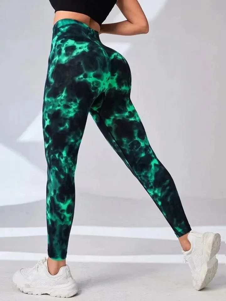 Tie Dye Nahtlose Leggings Damen für Fitnessstudio Yoga Hosen Push Up Workout Sport Leggings Hohe Taille Strumpfhosen Damen Fitness Kleidung