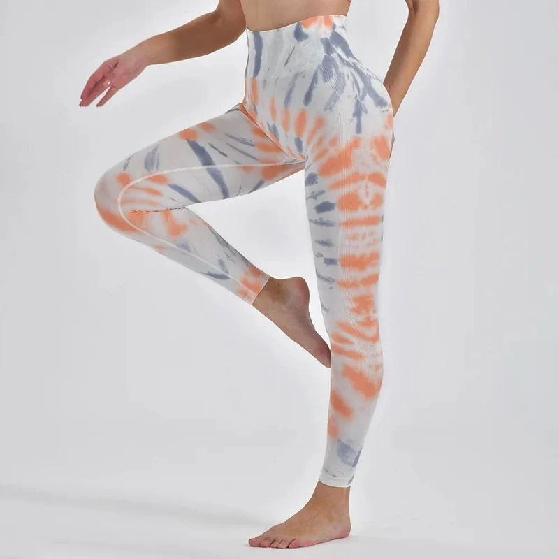Tie Dye Nahtlose Leggings Damen für Fitnessstudio Yoga Hosen Push Up Workout Sport Leggings Hohe Taille Strumpfhosen Damen Fitness Kleidung