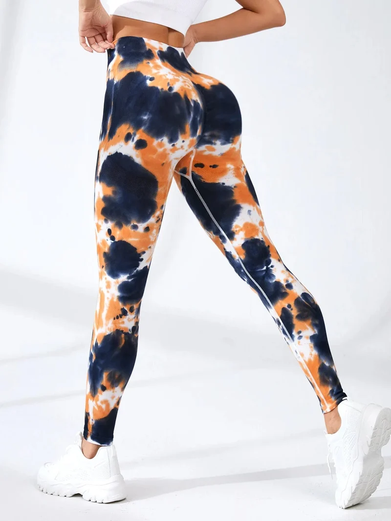 Tie Dye Nahtlose Leggings Damen für Fitnessstudio Yoga Hosen Push Up Workout Sport Leggings Hohe Taille Strumpfhosen Damen Fitness Kleidung