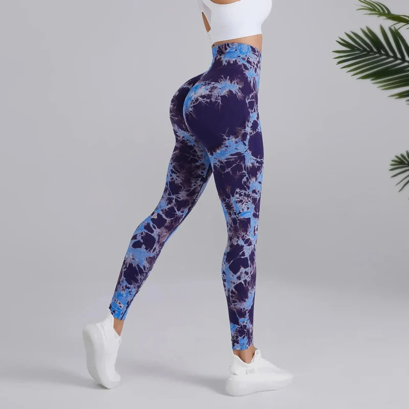 Tie Dye Nahtlose Leggings Damen für Fitnessstudio Yoga Hosen Push Up Workout Sport Leggings Hohe Taille Strumpfhosen Damen Fitness Kleidung