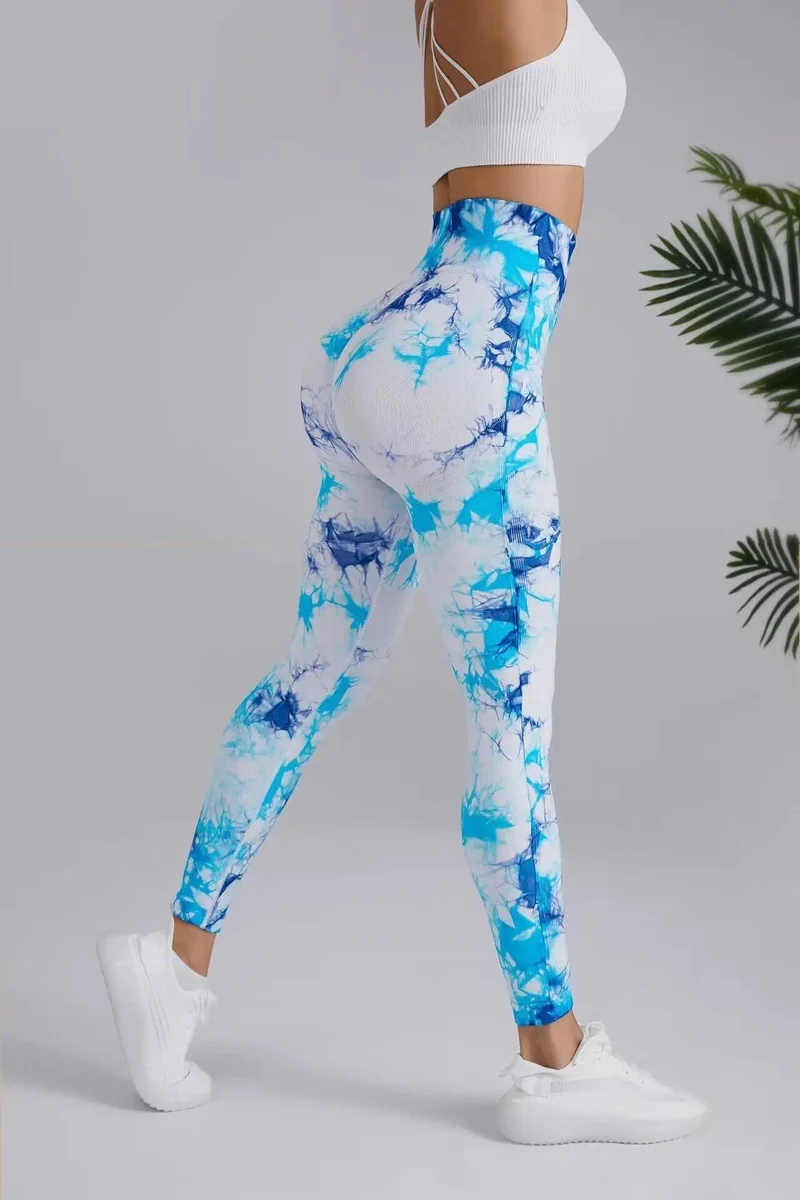Tie Dye Nahtlose Leggings Damen für Fitnessstudio Yoga Hosen Push Up Workout Sport Leggings Hohe Taille Strumpfhosen Damen Fitness Kleidung