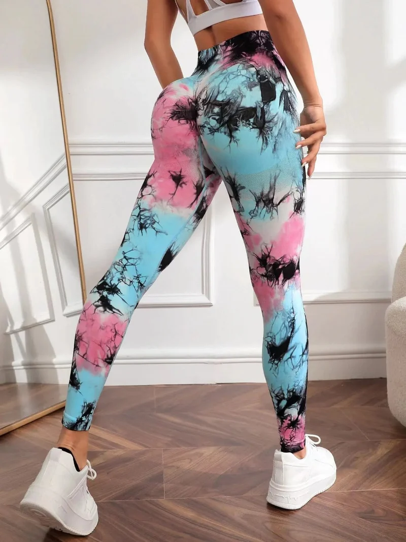 Tie Dye Nahtlose Leggings Damen für Fitnessstudio Yoga Hosen Push Up Workout Sport Leggings Hohe Taille Strumpfhosen Damen Fitness Kleidung