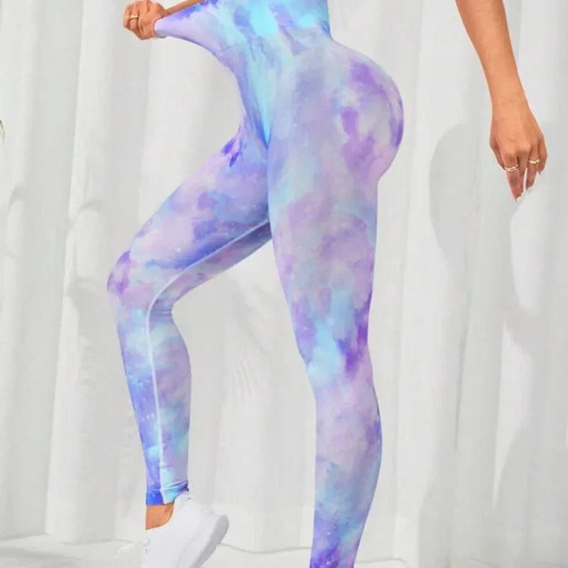 Tie Dye Nahtlose Leggings Damen für Fitnessstudio Yoga Hosen Push Up Workout Sport Leggings Hohe Taille Strumpfhosen Damen Fitness Kleidung