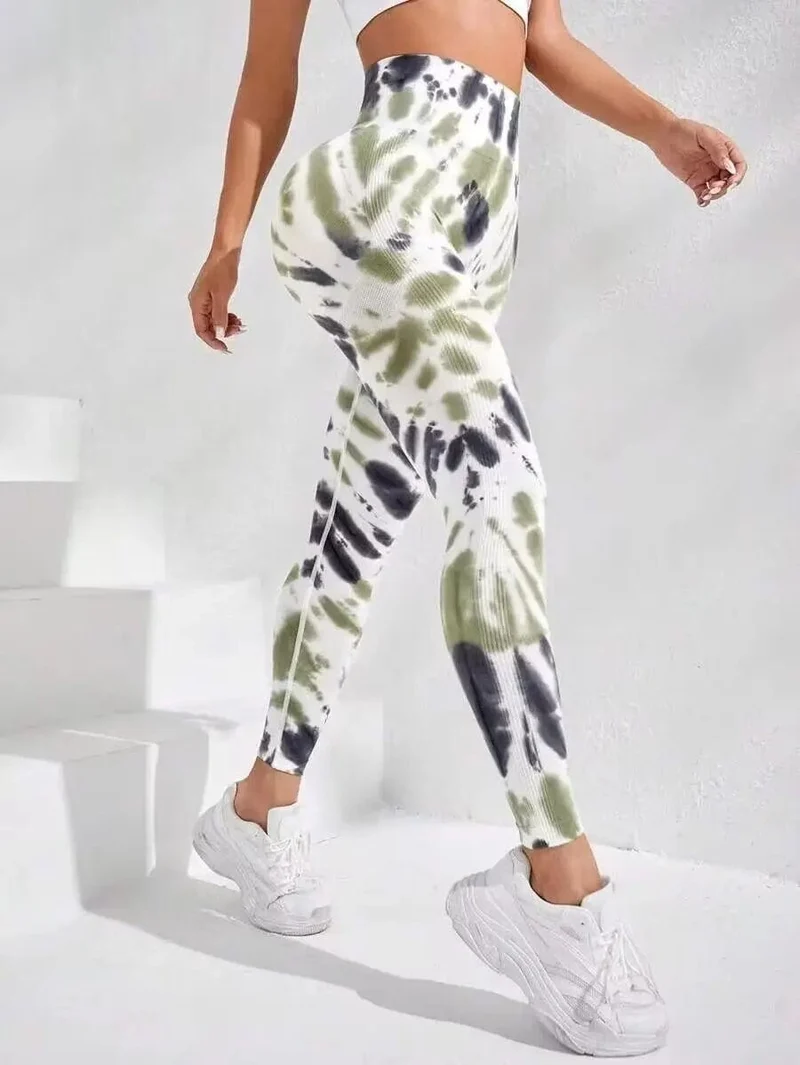 Tie Dye Nahtlose Leggings Damen für Fitnessstudio Yoga Hosen Push Up Workout Sport Leggings Hohe Taille Strumpfhosen Damen Fitness Kleidung