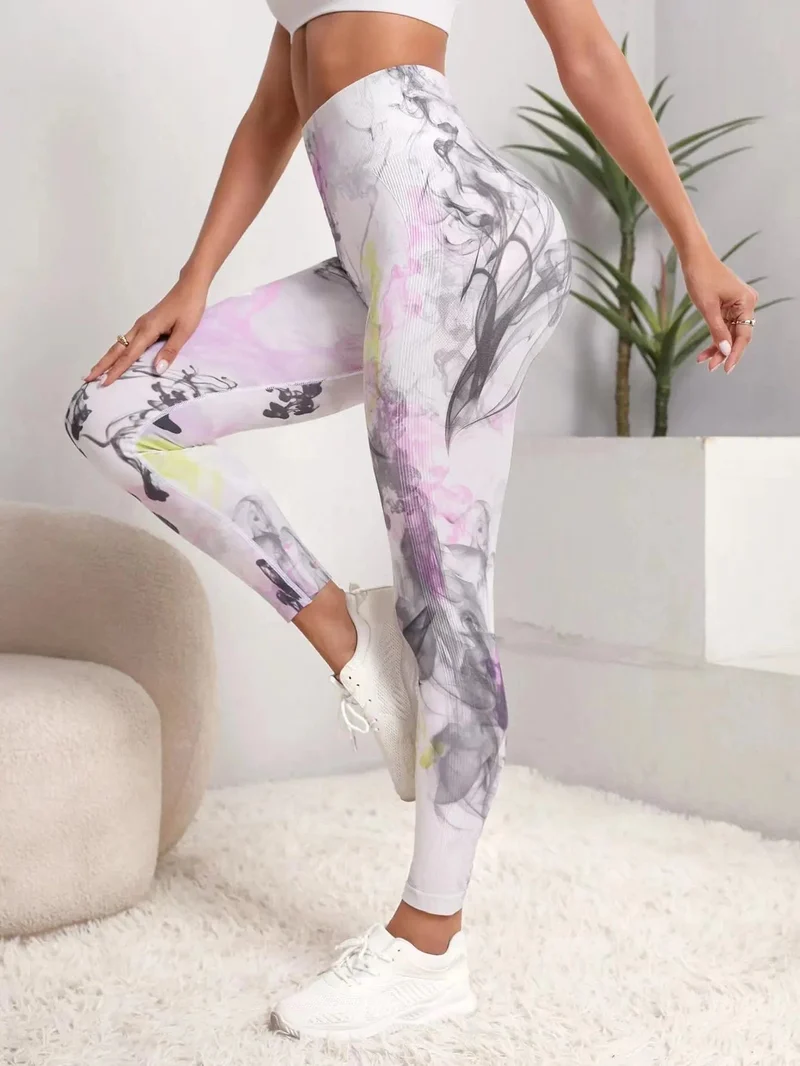 Tie Dye Nahtlose Leggings Damen für Fitnessstudio Yoga Hosen Push Up Workout Sport Leggings Hohe Taille Strumpfhosen Damen Fitness Kleidung