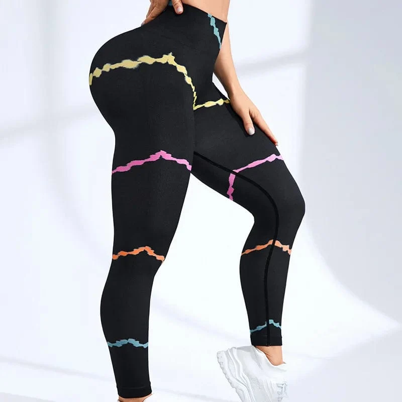 Tie Dye Nahtlose Leggings Damen für Fitnessstudio Yoga Hosen Push Up Workout Sport Leggings Hohe Taille Strumpfhosen Damen Fitness Kleidung