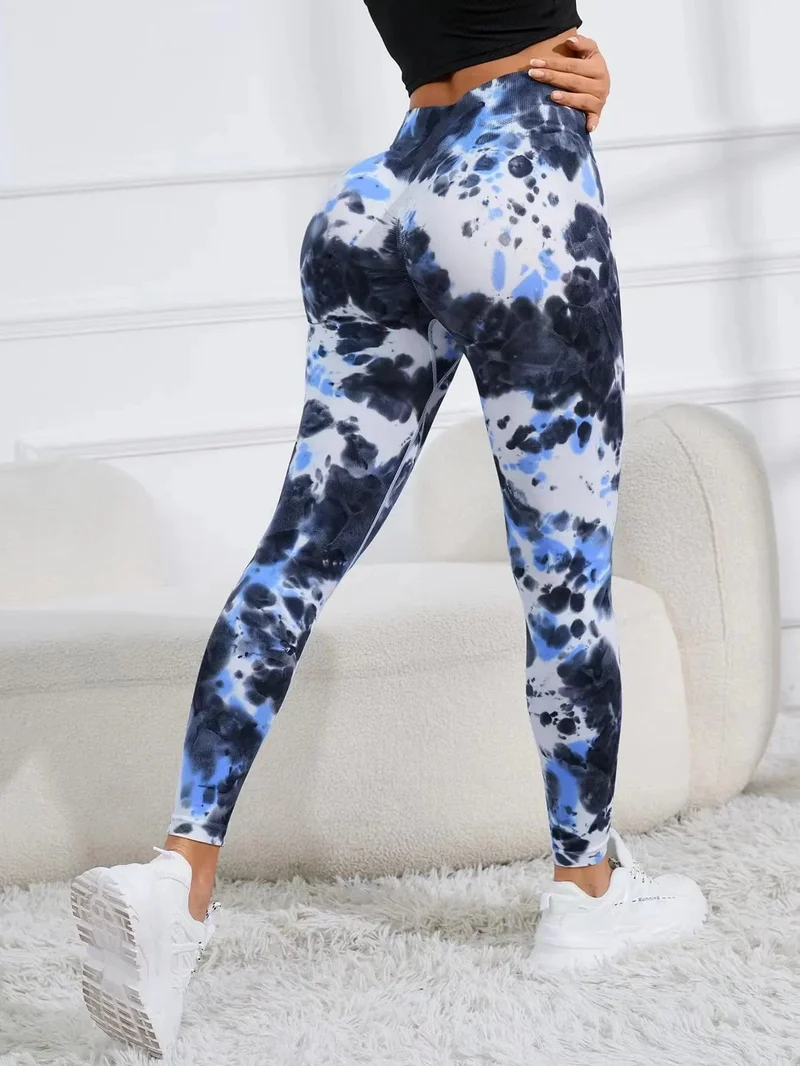 Tie Dye Nahtlose Leggings Damen für Fitnessstudio Yoga Hosen Push Up Workout Sport Leggings Hohe Taille Strumpfhosen Damen Fitness Kleidung