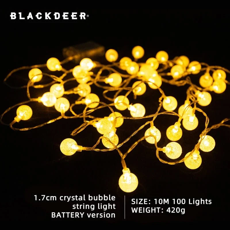 BLACKDEER Solar-Lichterkette für den Außenbereich, 100 LED-Kristallkugel-Lichter, wasserdichte, batteriebetriebene USB-Terrassenleuchte für Campingzelt