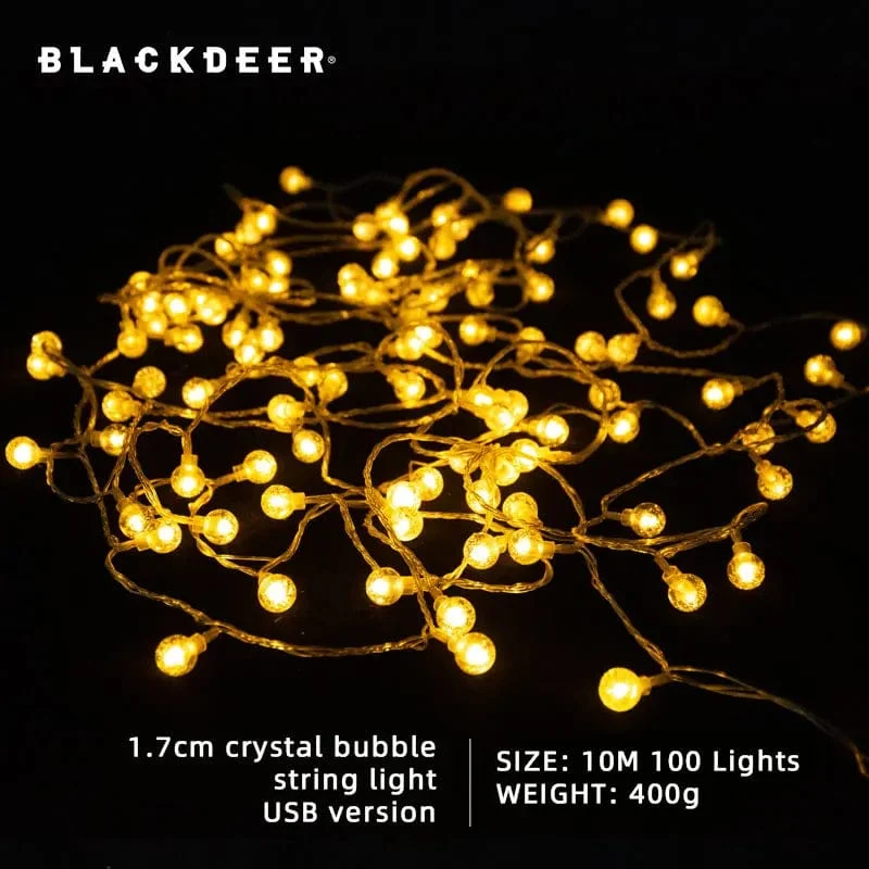 BLACKDEER Solar-Lichterkette für den Außenbereich, 100 LED-Kristallkugel-Lichter, wasserdichte, batteriebetriebene USB-Terrassenleuchte für Campingzelt