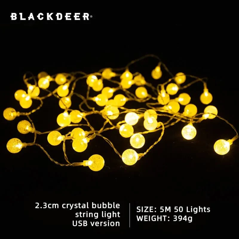 BLACKDEER Solar-Lichterkette für den Außenbereich, 100 LED-Kristallkugel-Lichter, wasserdichte, batteriebetriebene USB-Terrassenleuchte für Campingzelt