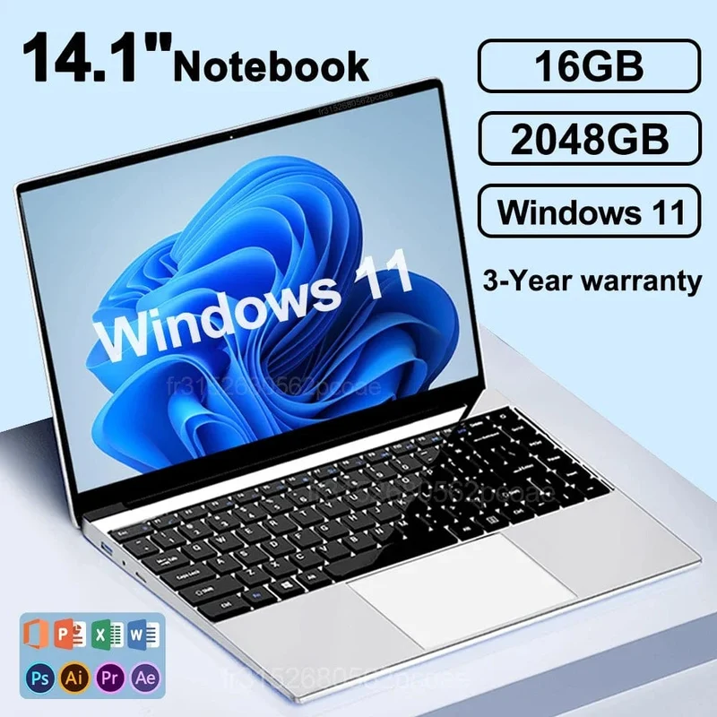 14.1-Zoll-Ultra-Slim-Laptop, 16 GB RAM, 2 TB SSD, Intel N3700, Notebook, Gamer, 1920 x 1080 Display, Büro-/Studiencomputer, PC, Windows 11 Pro