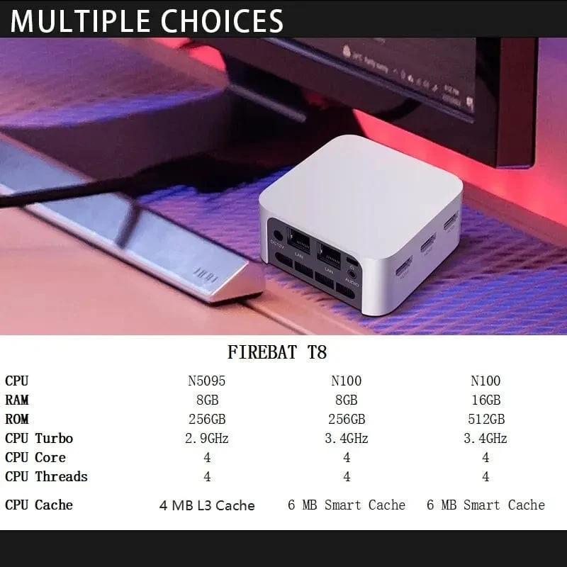 FIREBAT T8 Pro Plus Mini-PC Intel Celeron N5095 N100 Desktop-Gaming-Computer 8 GB 16 GB 256 GB 512 GB DDR4 DDR5 WIFI5 BT4.2