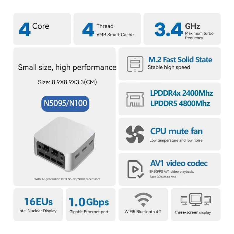 FIREBAT T8 Pro Plus Mini-PC Intel Celeron N5095 N100 Desktop-Gaming-Computer 8 GB 16 GB 256 GB 512 GB DDR4 DDR5 WIFI5 BT4.2