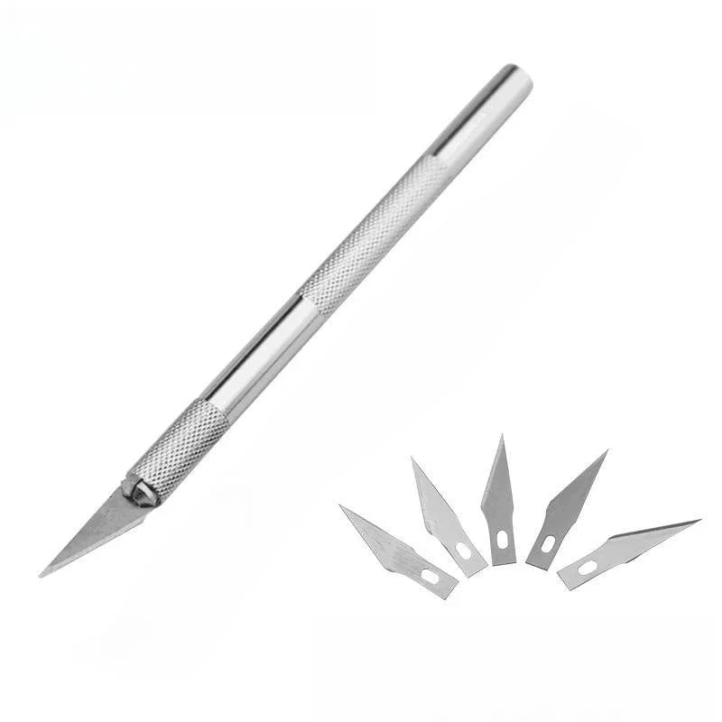 Malathorne Tischtennis-Belag-Schneidemesser, Griff aus Aluminiumlegierung und 5 Klingen zum Schneiden von Belag, Schläger-Heimwerkerwerkzeug