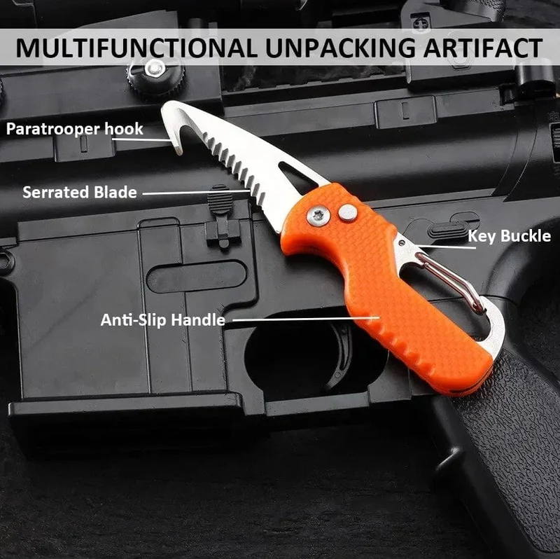 Tragbares Klappmesser, Express-Paketmesser, Geschenk, Schlüsselanhänger, gezacktes Hakenmesser, Outdoor-Camping, Handgepäck, Survival-Werkzeugkastenöffner