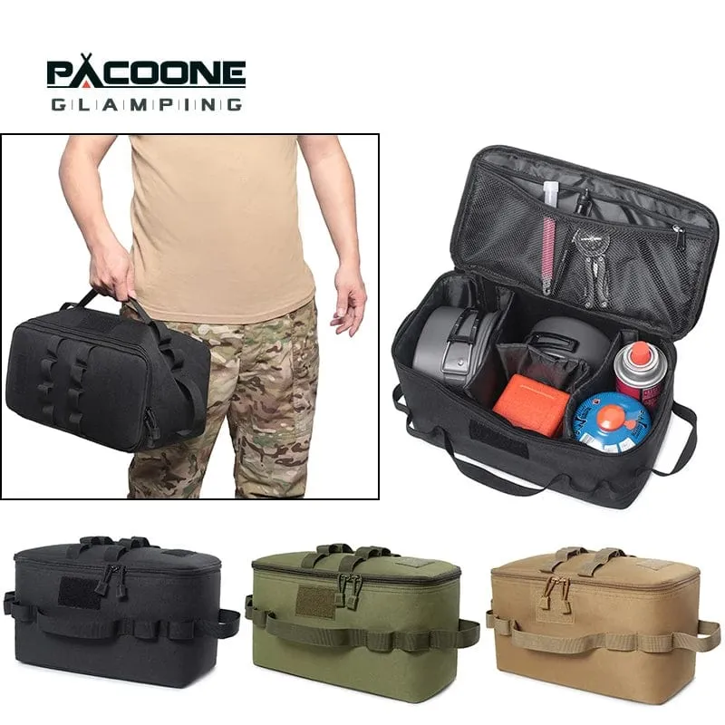 PACOONE Aufbewahrungstasche für Gastanks im Freien, Camping, große Kapazität, Bodennagel-Werkzeugtasche, Gaskartusche, Picknick, Kochgeschirr, Utensilien-Set