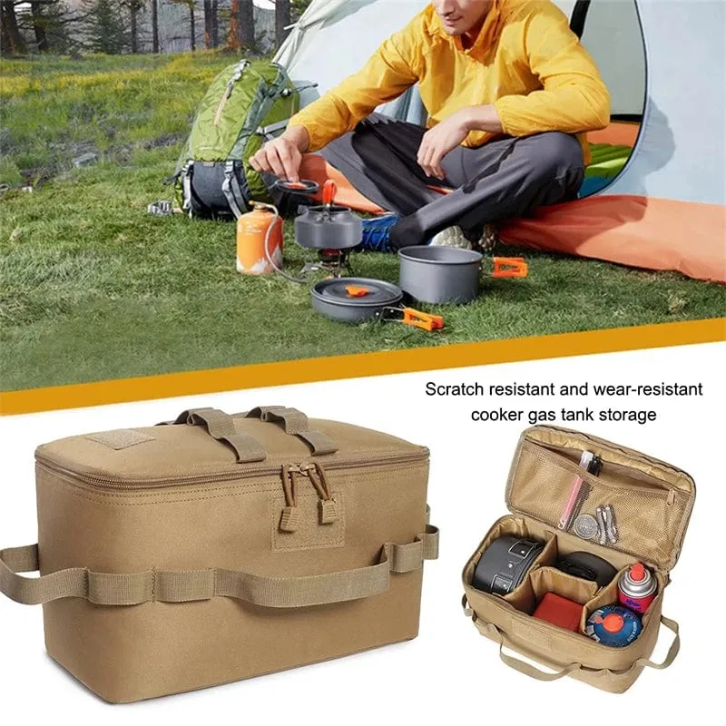 PACOONE Aufbewahrungstasche für Gastanks im Freien, Camping, große Kapazität, Bodennagel-Werkzeugtasche, Gaskartusche, Picknick, Kochgeschirr, Utensilien-Set