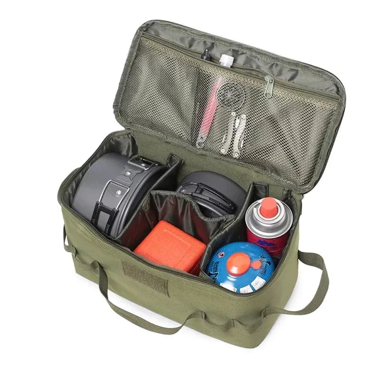 PACOONE Aufbewahrungstasche für Gastanks im Freien, Camping, große Kapazität, Bodennagel-Werkzeugtasche, Gaskartusche, Picknick, Kochgeschirr, Utensilien-Set