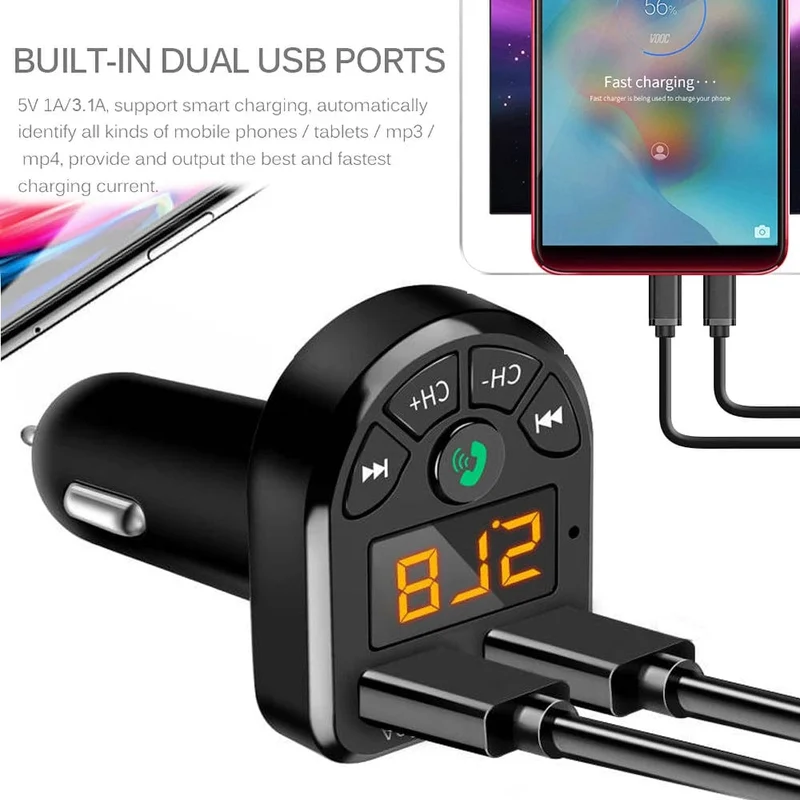 Auto Bluetooth MP3 Player Drahtloser Audioempfänger Dual USB 3.1A Schnellladegerät FM-Übertragung Auto MP3 Player Zubehör