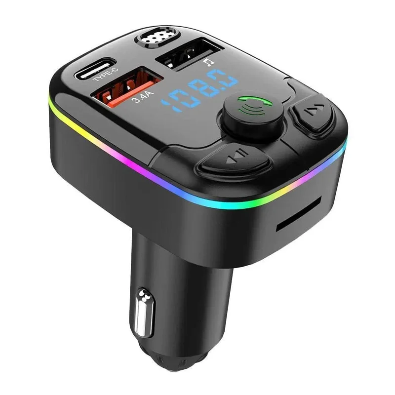 Auto Bluetooth 12V-24V Auto BT Player CVC Rauschunterdrückung 5.0 FM Transmitter 3.1A Schnellladung Buntes elektronisches Autozubehör