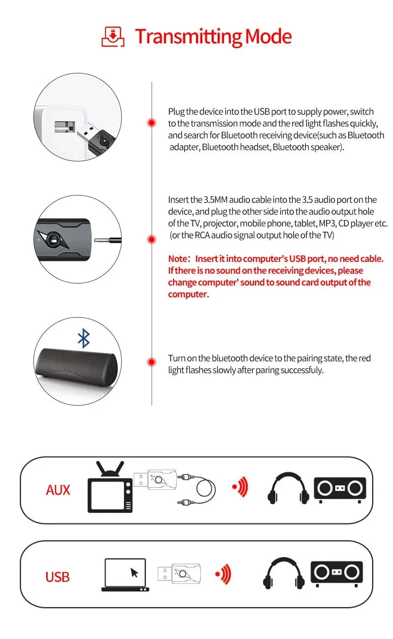USB & 3.5mm AUX Bluetooth 5.3 Dongle Audio Receiver Transmitter Musik Adapter Für PC Mp3 Lautsprecher TV Drahtlose Kopfhörer auto Radio
