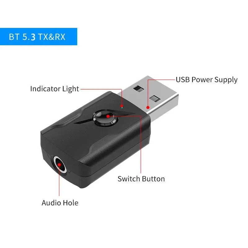 USB & 3.5mm AUX Bluetooth 5.3 Dongle Audio Receiver Transmitter Musik Adapter Für PC Mp3 Lautsprecher TV Drahtlose Kopfhörer auto Radio