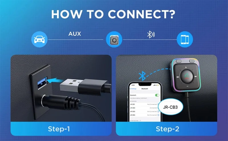 Joyroom Bluetooth 5.3 Kabelloser Empfänger Autoadapter Verbesserte Dual-Mikrofone ENC-Rauschunterdrückung 3.5-mm-AUX-Auto-Bluetooth-Empfänger