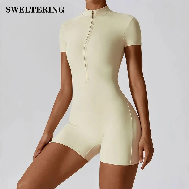 Sommer Zipper Kurzarm Yoga Body frauen Overalls Yoga Set Gymnastik Kleidung Push-up Workout Trainingsanzug Tanz Fitness Body