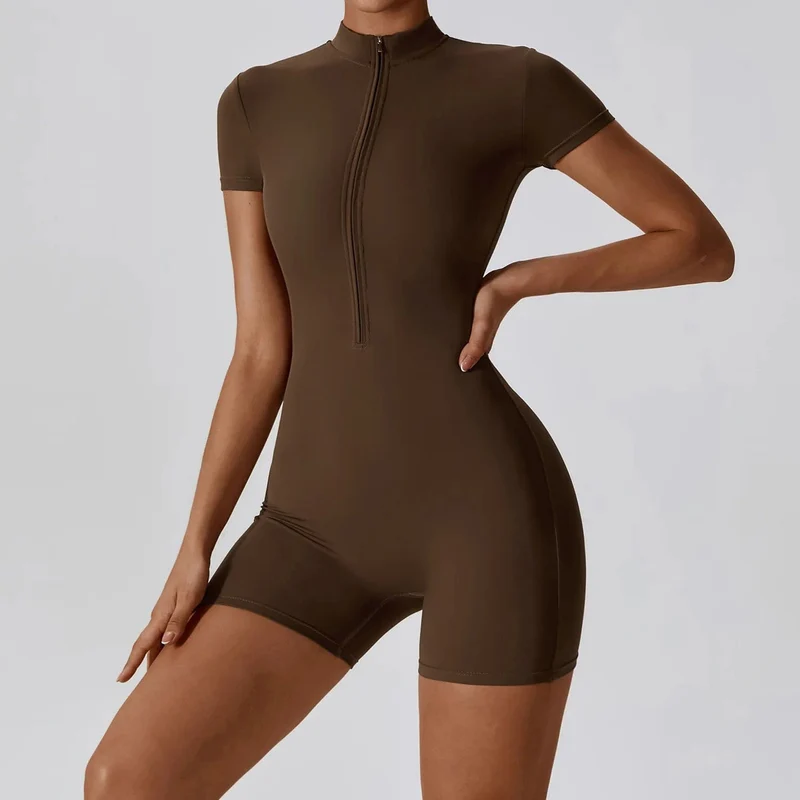 Sommer Zipper Kurzarm Yoga Body frauen Overalls Yoga Set Gymnastik Kleidung Push-up Workout Trainingsanzug Tanz Fitness Body