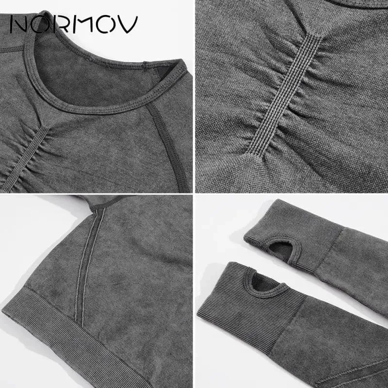 NORMOV 2Pcs Gym Frauen Sets Nahtlose Yoga Set Hohe Taille Gym Sportwear Push-Up Sport Workout Sets Fitness langarm Gym Anzug