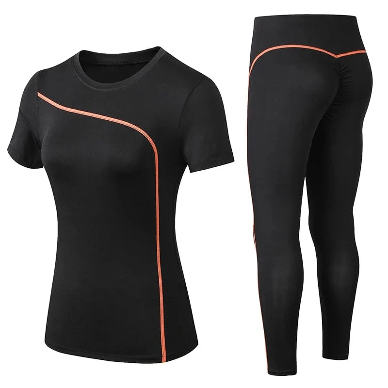 Yoga-Set, schnell trocknend, 2-teilig, kurzärmelig, lange Hosen, Outdoor-Sportbekleidung, Fitness-Anzug, Übergröße, Sport-Outfit für Damen