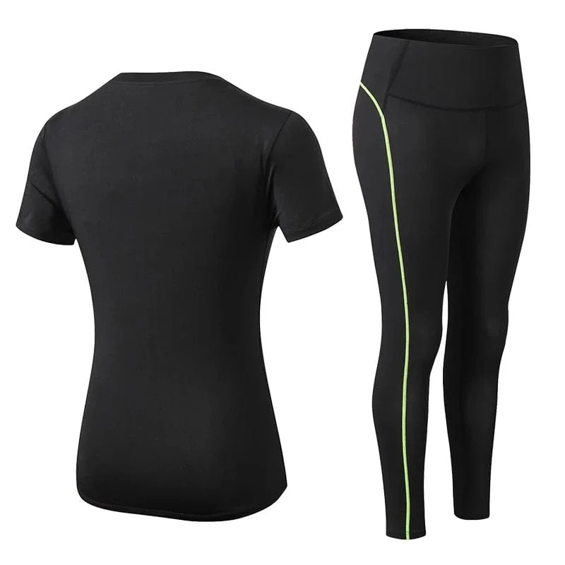 Yoga-Set, schnell trocknend, 2-teilig, kurzärmelig, lange Hosen, Outdoor-Sportbekleidung, Fitness-Anzug, Übergröße, Sport-Outfit für Damen