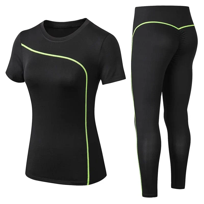 Yoga-Set, schnell trocknend, 2-teilig, kurzärmelig, lange Hosen, Outdoor-Sportbekleidung, Fitness-Anzug, Übergröße, Sport-Outfit für Damen