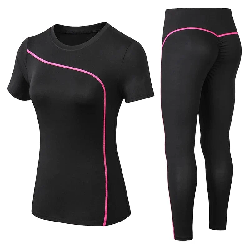 Yoga-Set, schnell trocknend, 2-teilig, kurzärmelig, lange Hosen, Outdoor-Sportbekleidung, Fitness-Anzug, Übergröße, Sport-Outfit für Damen
