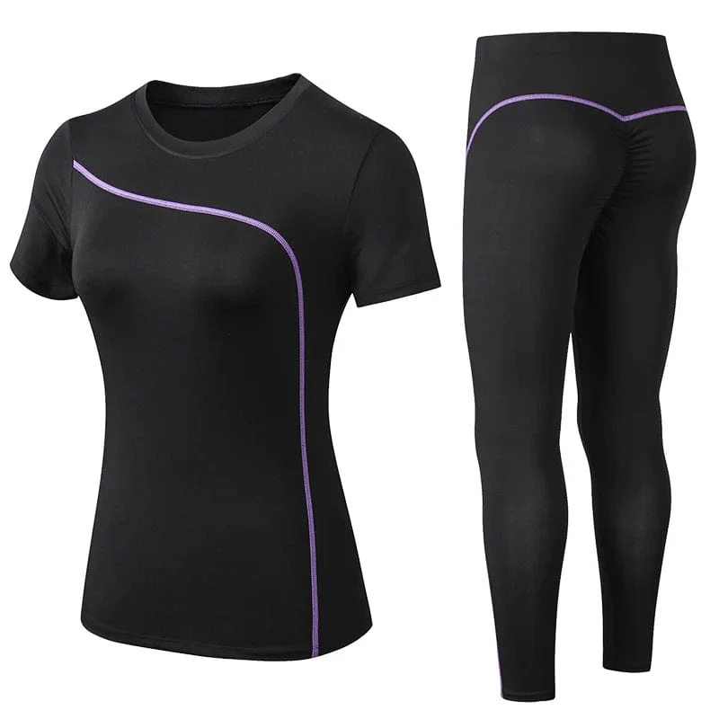 Yoga-Set, schnell trocknend, 2-teilig, kurzärmelig, lange Hosen, Outdoor-Sportbekleidung, Fitness-Anzug, Übergröße, Sport-Outfit für Damen