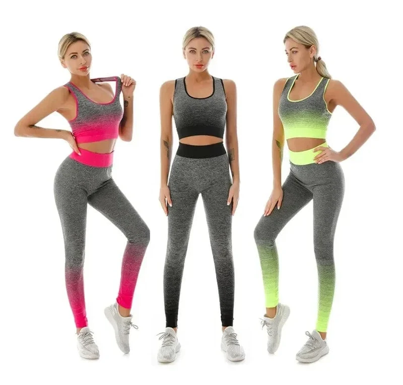 2-teiliges Set für Damen, Yoga-Set, elastisch, allmählich wechselnder Sport-BH, Strumpfhosen, Yoga-Anzug-Set, Fitness-Workout, Sport-Leggings