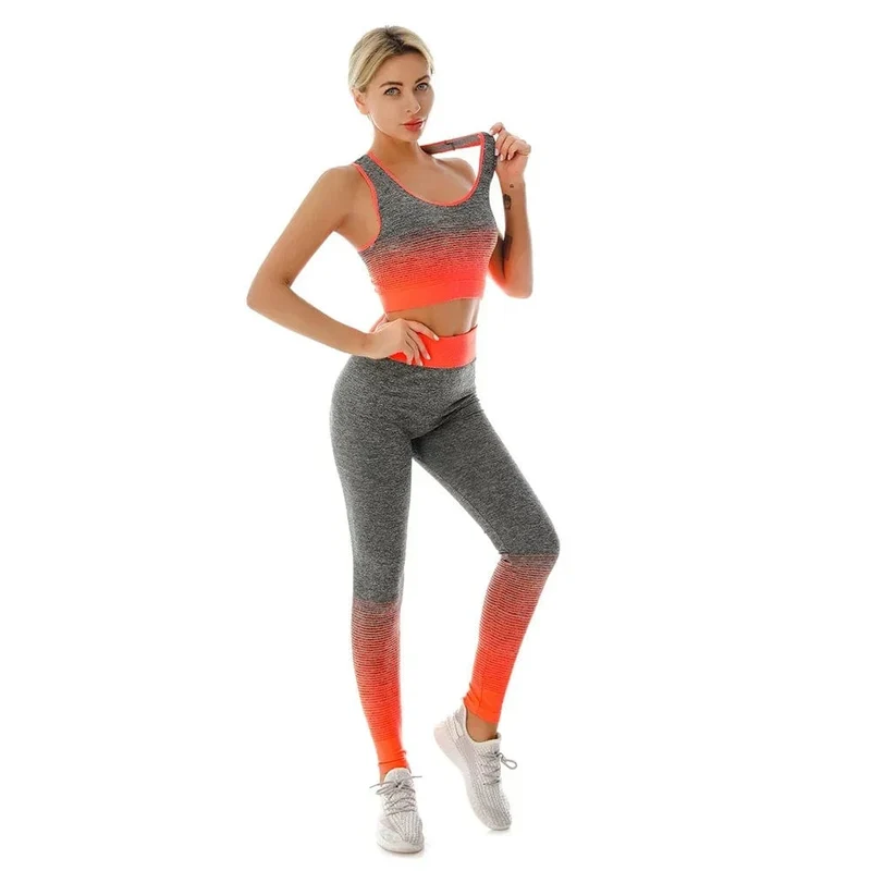 2-teiliges Set für Damen, Yoga-Set, elastisch, allmählich wechselnder Sport-BH, Strumpfhosen, Yoga-Anzug-Set, Fitness-Workout, Sport-Leggings