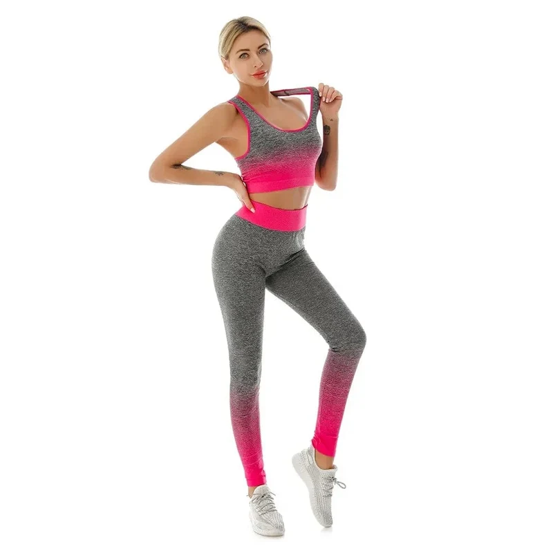 2-teiliges Set für Damen, Yoga-Set, elastisch, allmählich wechselnder Sport-BH, Strumpfhosen, Yoga-Anzug-Set, Fitness-Workout, Sport-Leggings