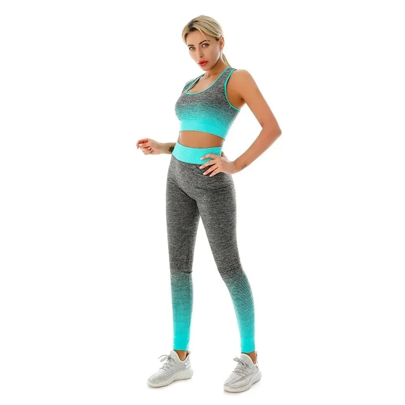 2-teiliges Set für Damen, Yoga-Set, elastisch, allmählich wechselnder Sport-BH, Strumpfhosen, Yoga-Anzug-Set, Fitness-Workout, Sport-Leggings