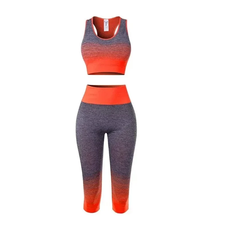 2-teiliges Set für Damen, Yoga-Set, elastisch, allmählich wechselnder Sport-BH, Strumpfhosen, Yoga-Anzug-Set, Fitness-Workout, Sport-Leggings