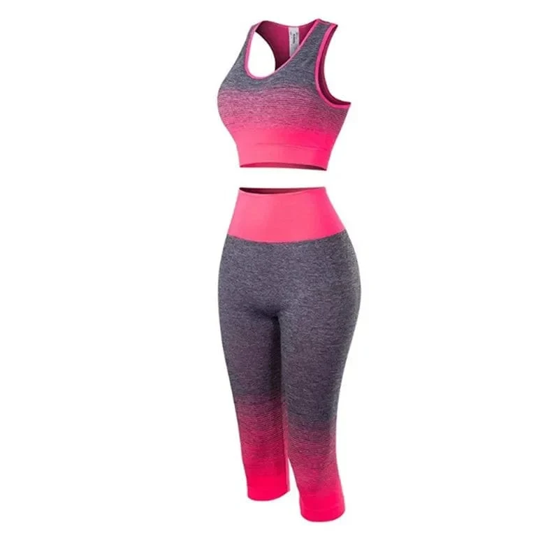 2-teiliges Set für Damen, Yoga-Set, elastisch, allmählich wechselnder Sport-BH, Strumpfhosen, Yoga-Anzug-Set, Fitness-Workout, Sport-Leggings